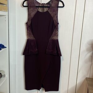 BCBG MaxAzria | Whitley Mesh & Lace burgundy merlot coloured peplum dress sz 8